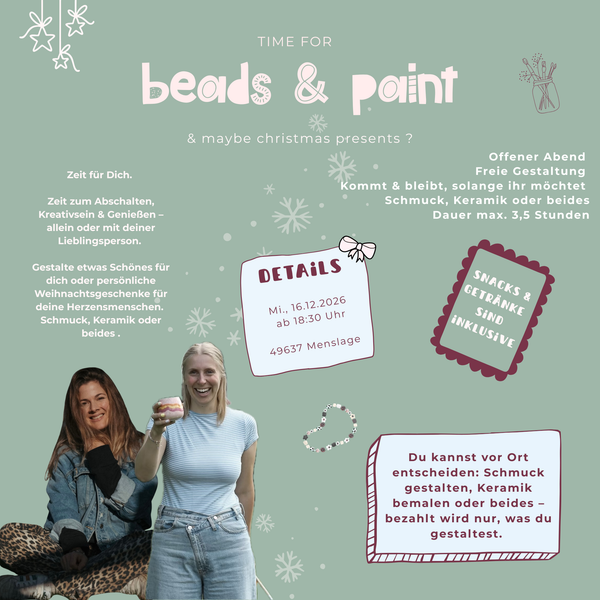 beads & paint & maybe christmas presents I 16.12.2026 - Kombination aus Schmuckerstellung und Keramik bemalen offener Abend