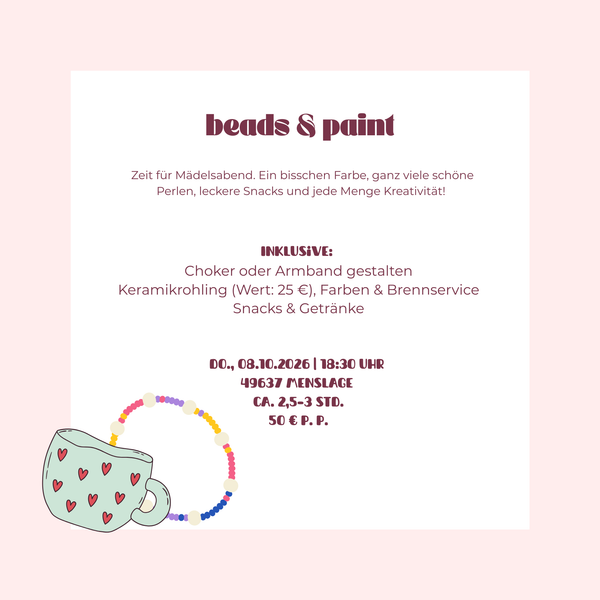 Beads & Paint I 08.10.2026 - Kombikurs aus Schmuckerstellung und Keramik bemalen
