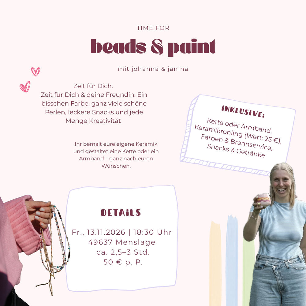 Beads & Paint I 13.11.2026 - Kombikurs aus Schmuckerstellung und Keramik bemalen